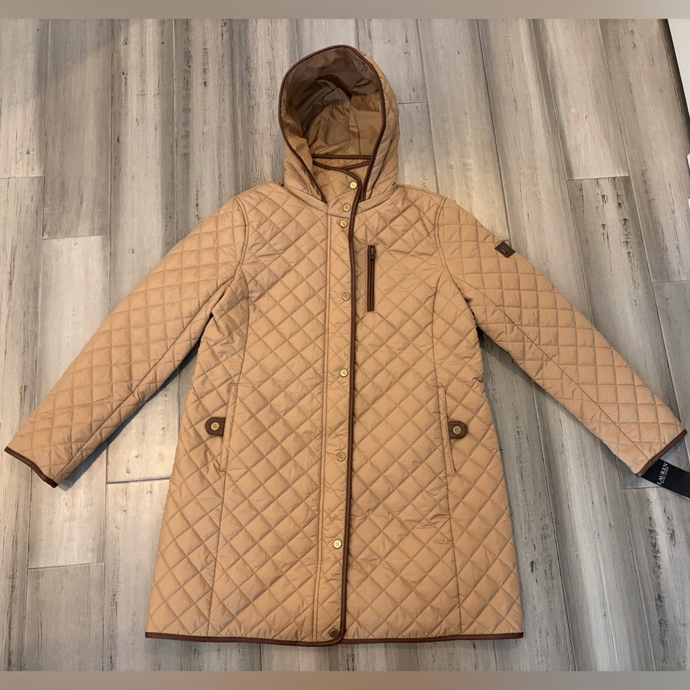 [NWT] Lauren Ralph Lauren Quilted Hooded Trench Coat in Classic Camel (LP)